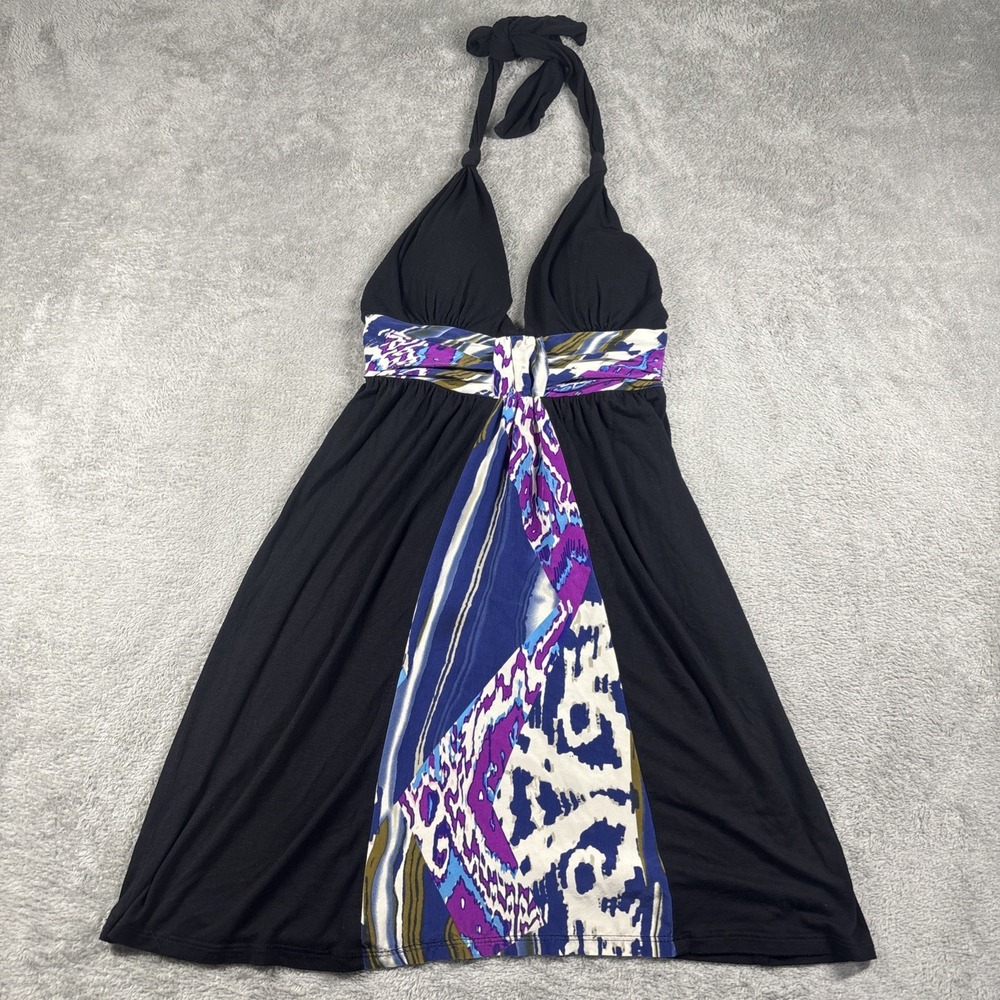 Single Women's Tie Halter Dress Black/Multicolor Size Small